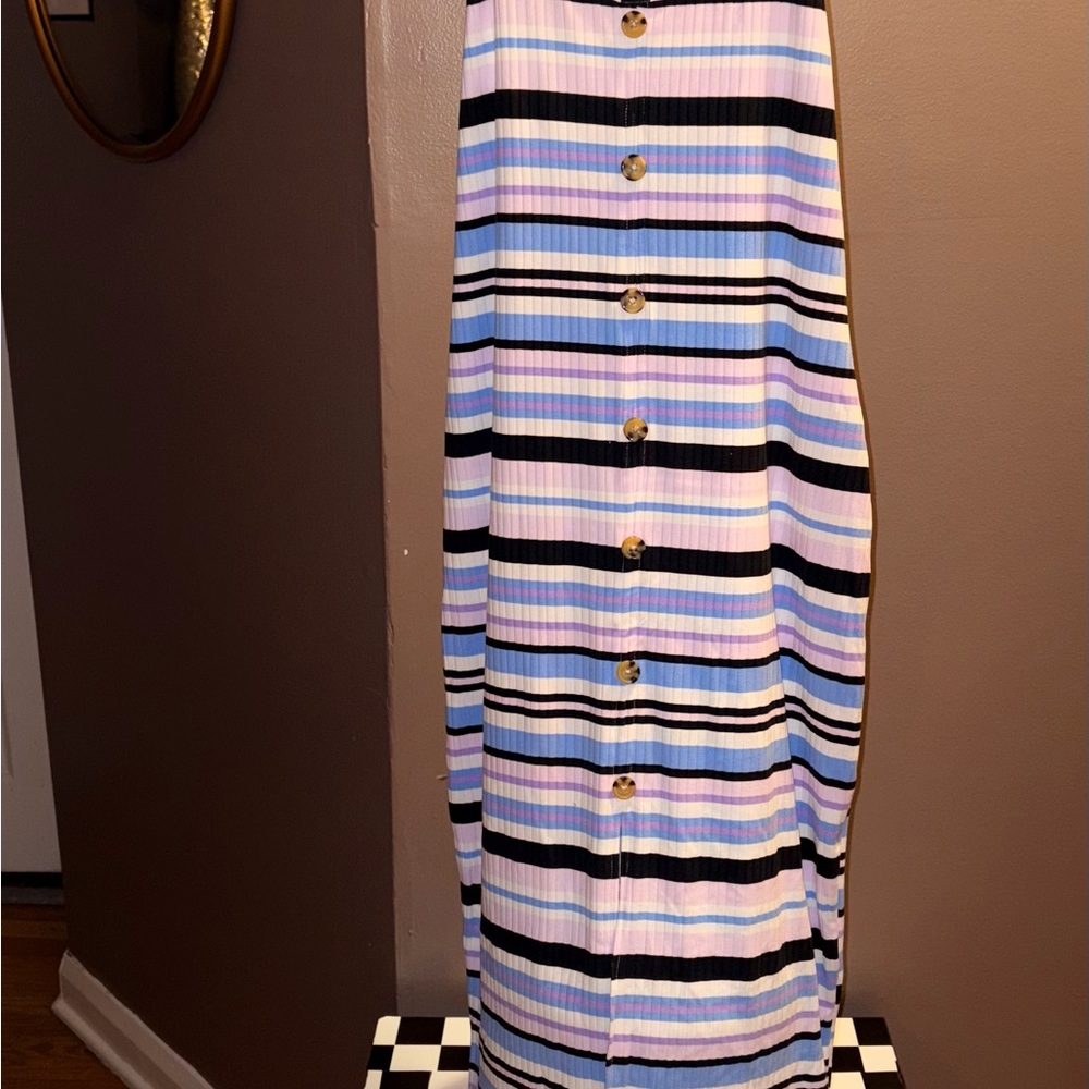 Striped Button-Down Maxi Skirt